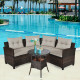 2-Day Delivery 4 Pieces Outdoor Cushioned Rattan Furniture Set