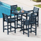 30 Inch Square Bar Table Dining Table with Slatted Tabletop for Poolside