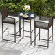 3 Piece Patio Bar Set Outdoor Wicker Bar Height Table and Armchairs
