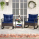 3 Piece Rocking Bistro Set PE Rattan Rocker Chairs with Acacia Wood Top Table