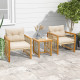 2-Day Delivery 3 Pieces Patio PE Wicker Conversation Set with Acacia Wood Frame and Cushions
