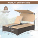 Outdoor Daybed with Adjustable Backrests 2-Person PE Rattan Patio Bed