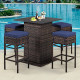 5 Pieces Patio Rattan Bar Furniture Set with Cushions and Hidden Storage Shelf