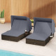Patio Double Chaise Lounge with Shade Cushions and Folding Side Trays