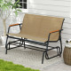 2-Day Delivery Patio Glider Bench with Curved Teak Armrests and Breathable Fabric Seat for 2 People