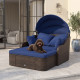 Patio PE Rattan Daybed with Retractable Canopy and Soft Cushions