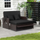 Patio Rattan Daybed with 4-Level Adjustable Backrest and Retractable Side Tray