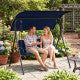 2-Day Delivery Patio Swing Chair with Adjustable Canopy & Removable Cushion and Metal Stand