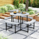 8-Person Round Picnic Table Bench Set with 4 Benches and Umbrella Hole for Patio Lawn