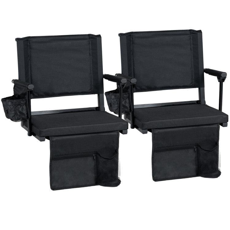 Set of 2 Folding Stadium Seat with Cup Holders and Pockets