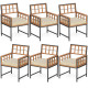 2-Day Delivery Set of 6 Patio Dining Chairs Acacia Wood Armchairs with Cushions