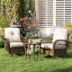 3 Piece Patio Swivel Rocker Set with Tempered Glass Side Table and Thick Cushions
