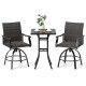 3 Pieces PE Wicker Patio Swivel Bar Set with Quick-Drying Foam